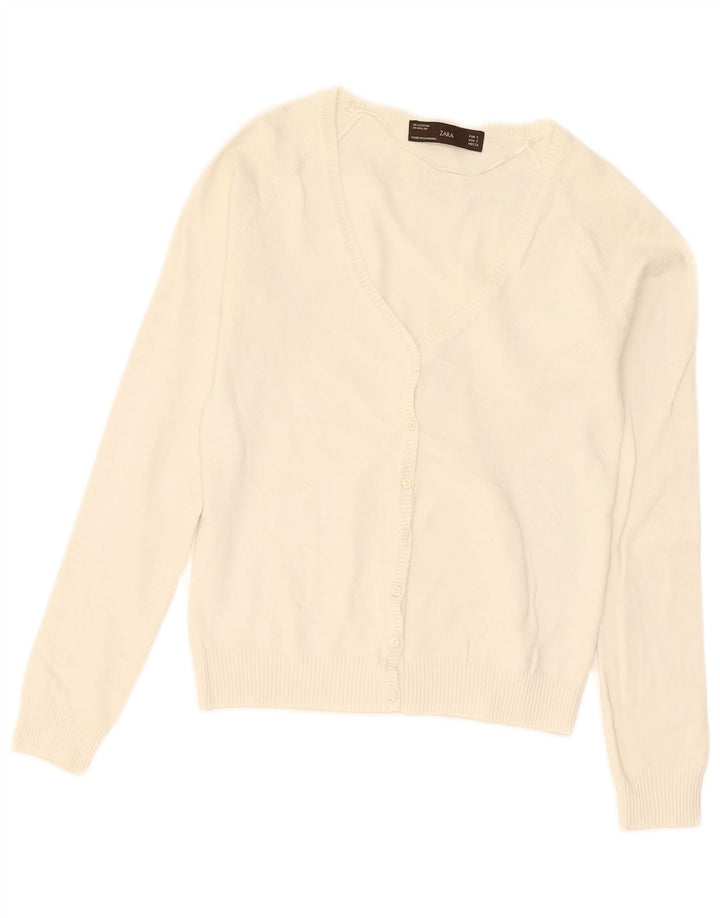 Maglione cardigan da donna Zara UK 10 piccolo cotone bianco sporco