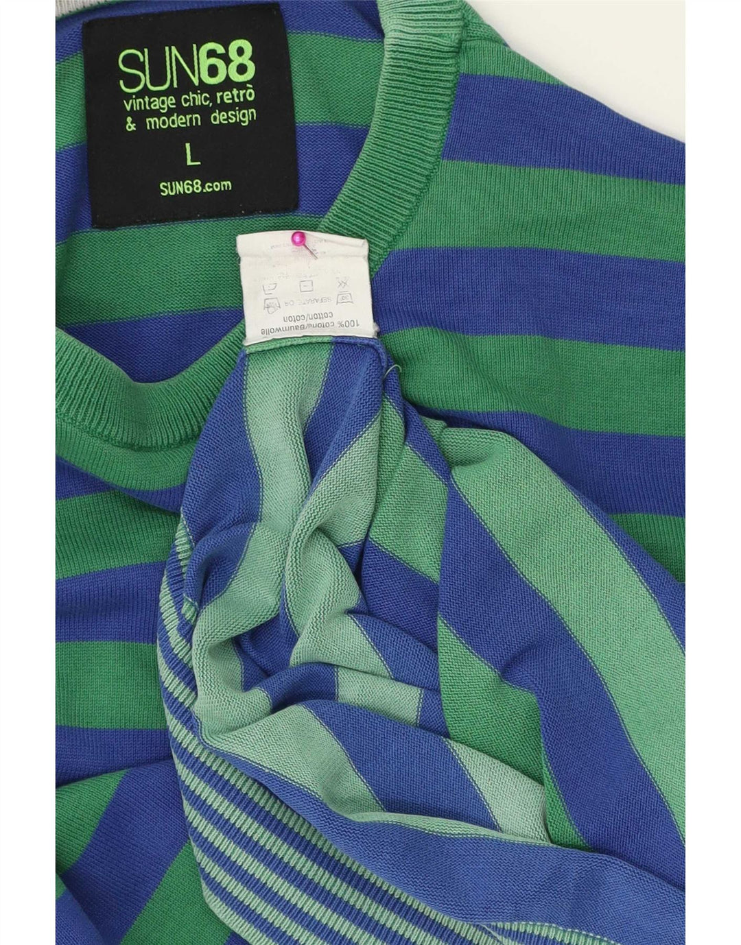 Maglione maglione girocollo da uomo Sun68 grande cotone a righe blu