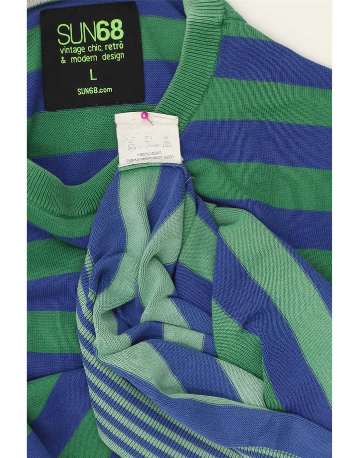 Maglione maglione girocollo da uomo Sun68 grande cotone a righe blu