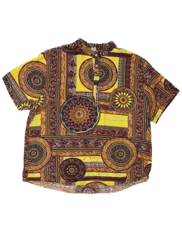 Camicia pullover vintage da uomo a maniche corte in cotone geometrico giallo medio