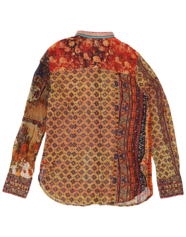 Camicetta camicia vintage da donna con motivo astratto UK 12 media multicolore