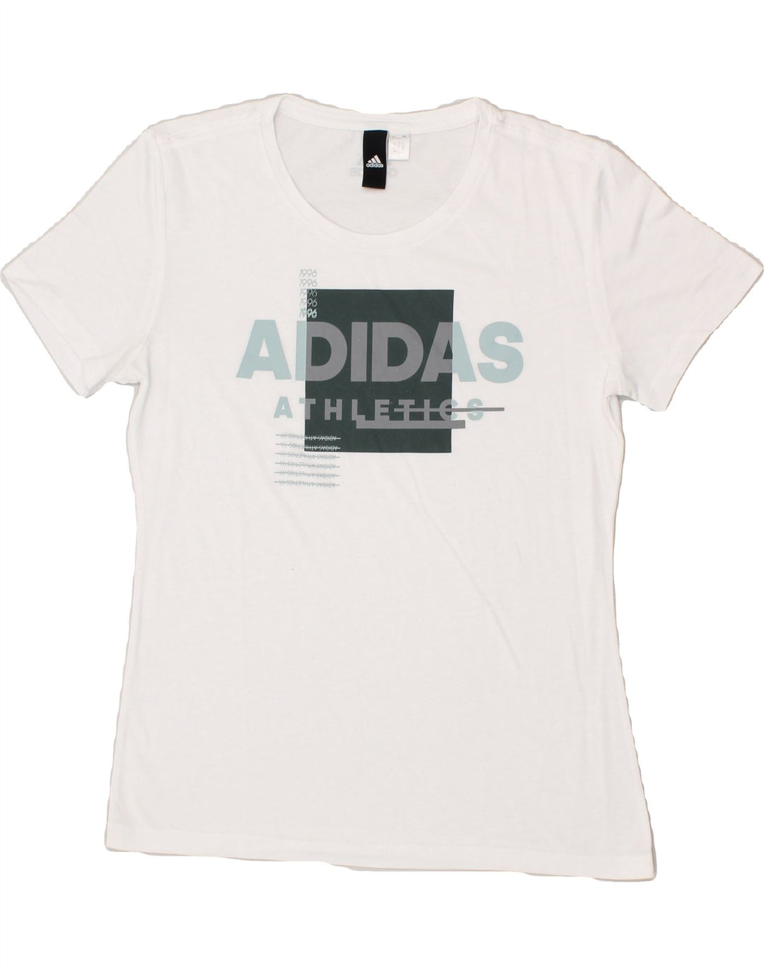 ADIDAS Womens Graphic T-Shirt Top UK 12 Medium White | Vintage Adidas | Thrift | Second-Hand Adidas | Used Clothing | Messina Hembry 