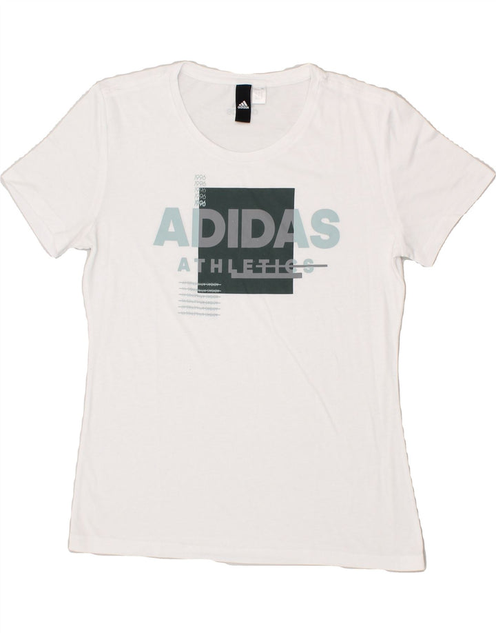 ADIDAS Womens Graphic T-Shirt Top UK 12 Medium White | Vintage Adidas | Thrift | Second-Hand Adidas | Used Clothing | Messina Hembry 