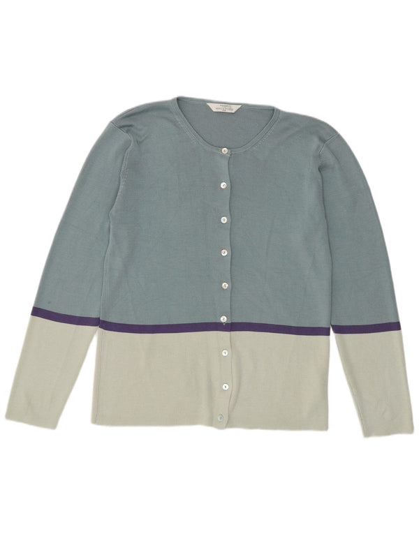 Maglione cardigan da donna Marks & Spencer UK 16 grande seta blu a blocchi di colore