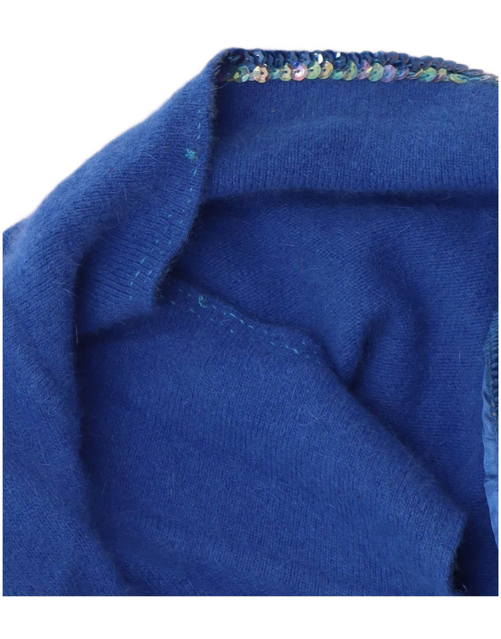 Maglione cardigan da donna VINTAGE UK 16 grande angora blu