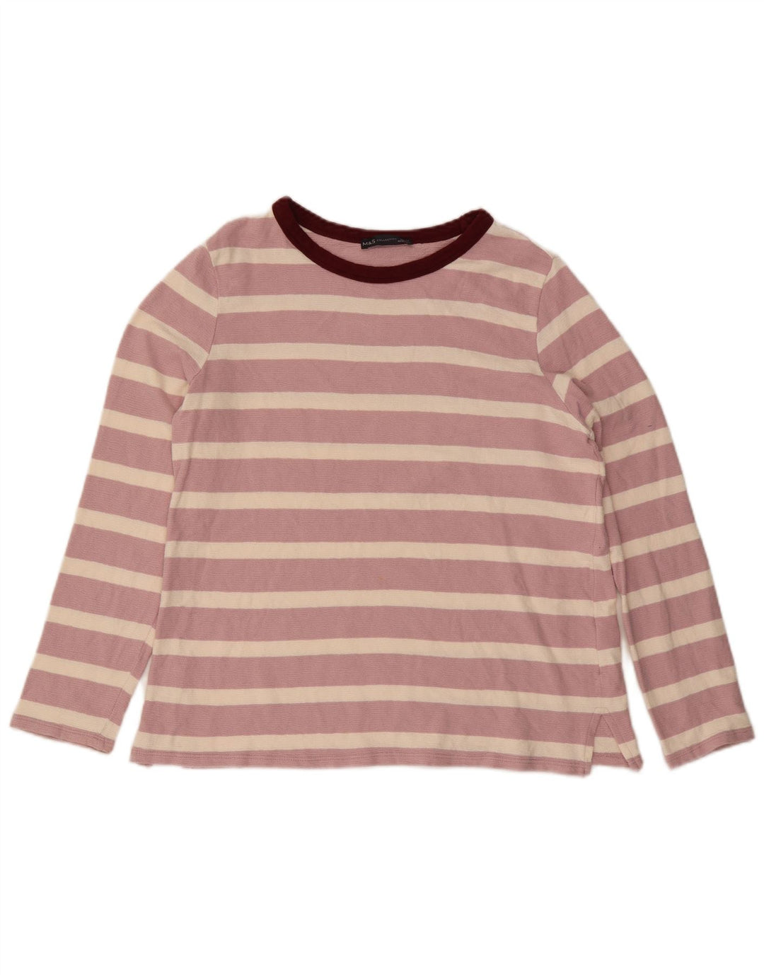 Marks & Spencer Top da donna a maniche lunghe UK 14 Large Pink Striped Cotton