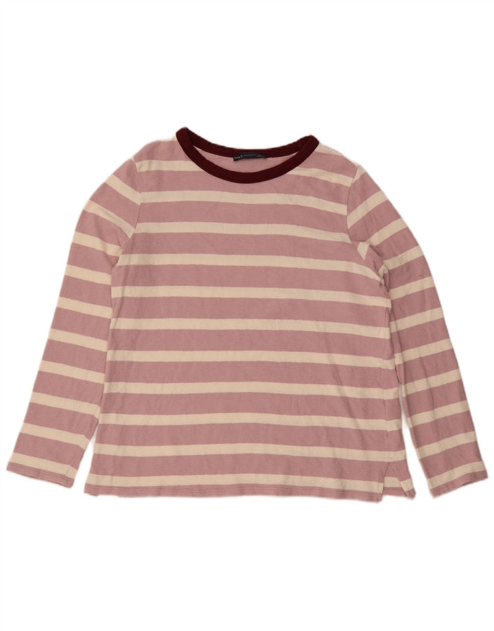 Marks & Spencer Top da donna a maniche lunghe UK 14 Large Pink Striped Cotton