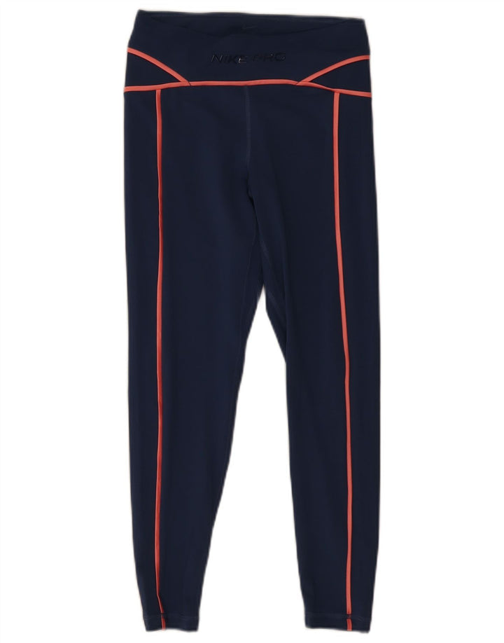 Leggings grafici Nike Dri Fit da donna UK 8 Small poliestere blu navy