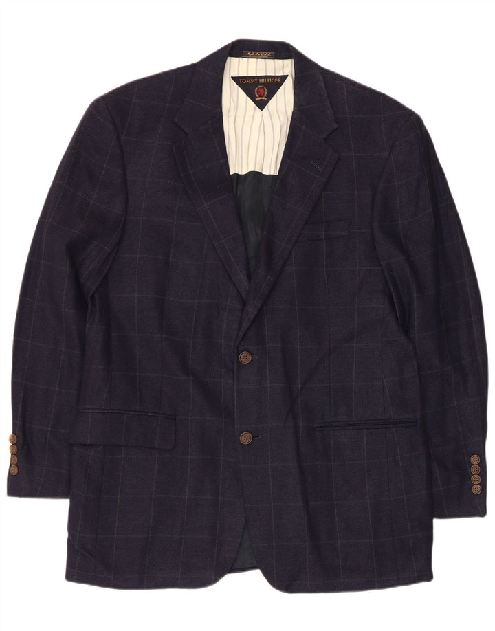 Giacca blazer a 2 bottoni da uomo Tommy Hilfiger UK 39 medio blu navy a quadri