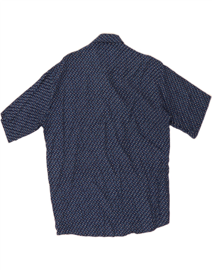 KANTAROS Mens Abstract Pattern Short Sleeve Shirt Medium Navy Blue Viscose Vintage Kantaros and Second-Hand Kantaros from Messina Hembry 