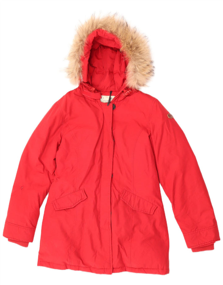 Giacca imbottita con cappuccio da donna Rifle UK 14 cotone rosso medio