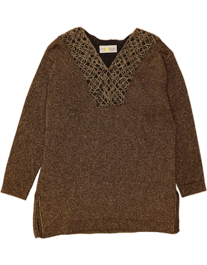 VINTAGE Womens V-Neck Jumper Sweater UK 14 Medium Brown Vintage Vintage and Second-Hand Vintage from Messina Hembry 
