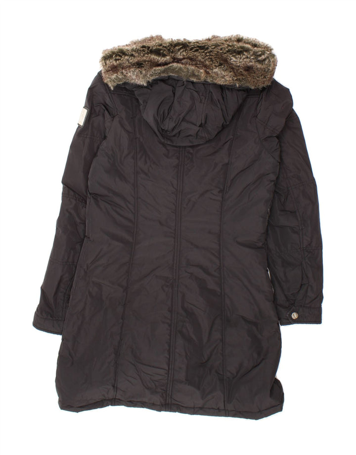 REFRIGUE Womens Hooded Parka Jacket UK 10 Small Black Polyester Vintage Refrigue and Second-Hand Refrigue from Messina Hembry 