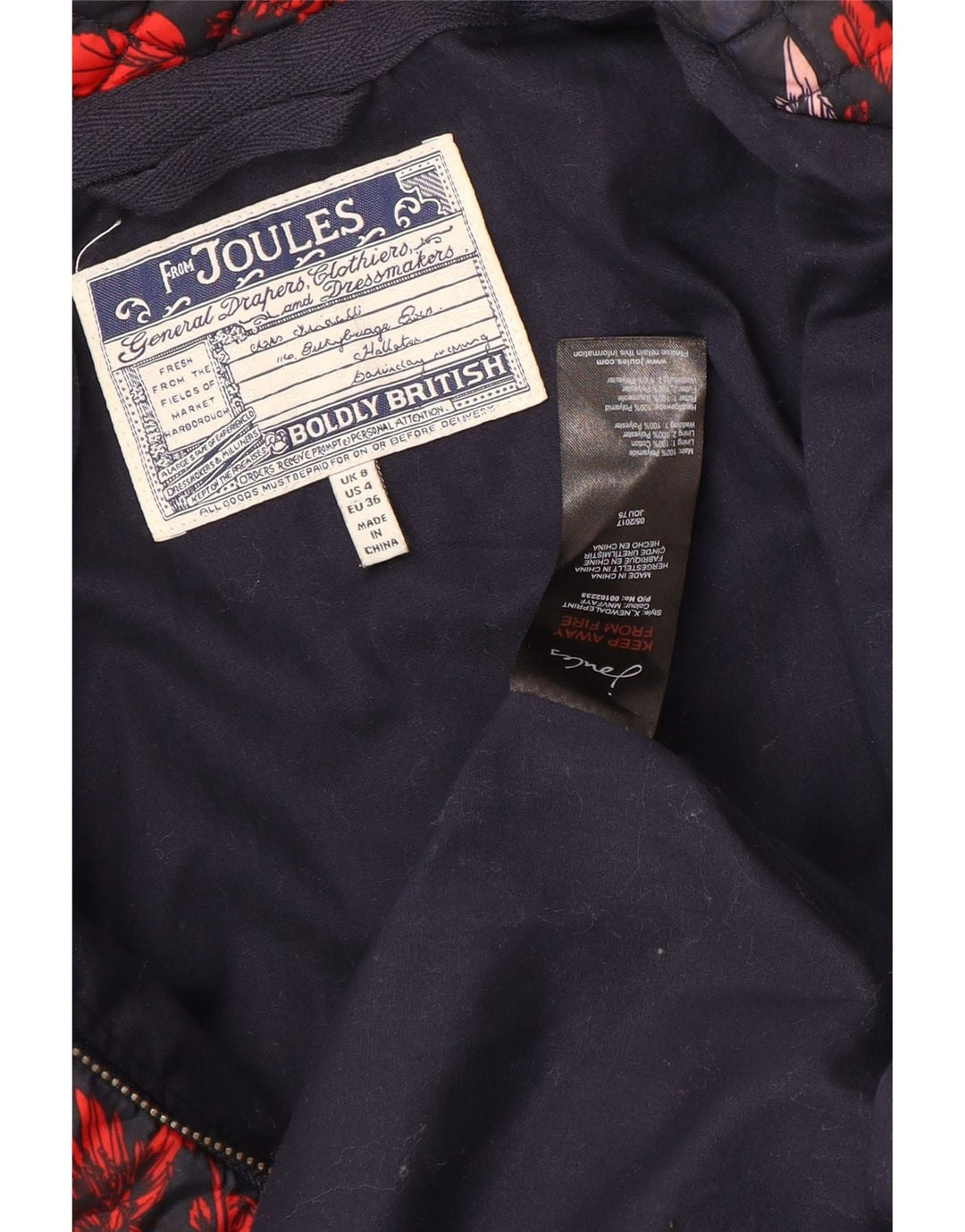 Giacca trapuntata da donna Joules UK 8 Small Poliammide floreale blu navy