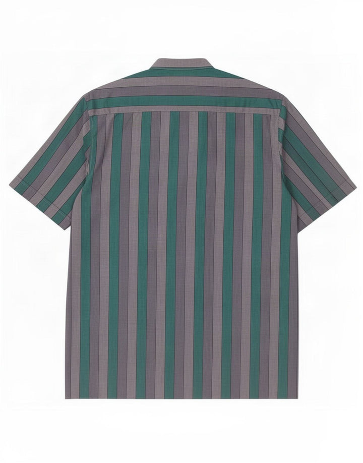Camicia vintage da uomo a maniche corte a righe verde medio