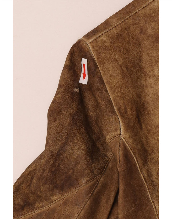 Giacca in pelle corta da donna vintage UK 10 piccola pelle beige