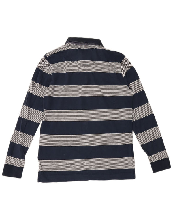 Crew Clothing Polo da uomo a maniche lunghe in cotone a righe medie blu navy