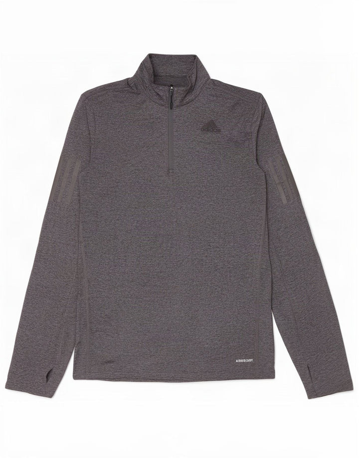 Adidas Aeroready Zip Neck Top a maniche lunghe da uomo in poliestere chiazzato grigio