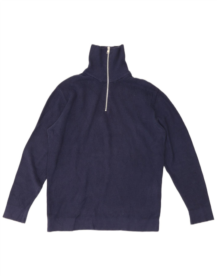 Maglione Zara da uomo con zip e collo in cotone medio blu navy