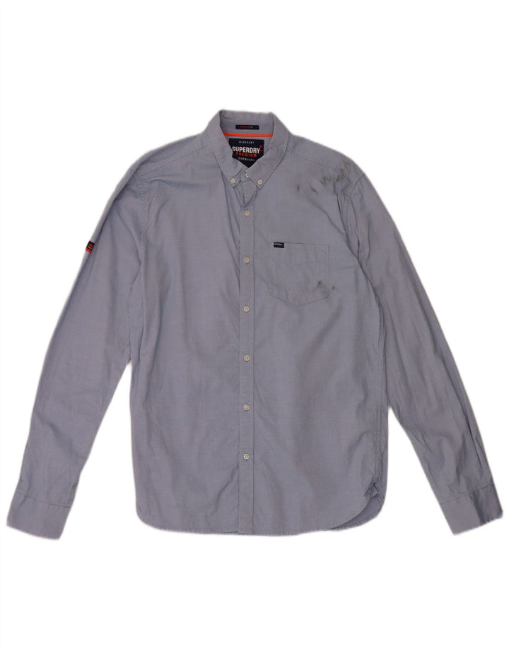 Camicia da uomo Regular Fit Superdry grande cotone gessato blu