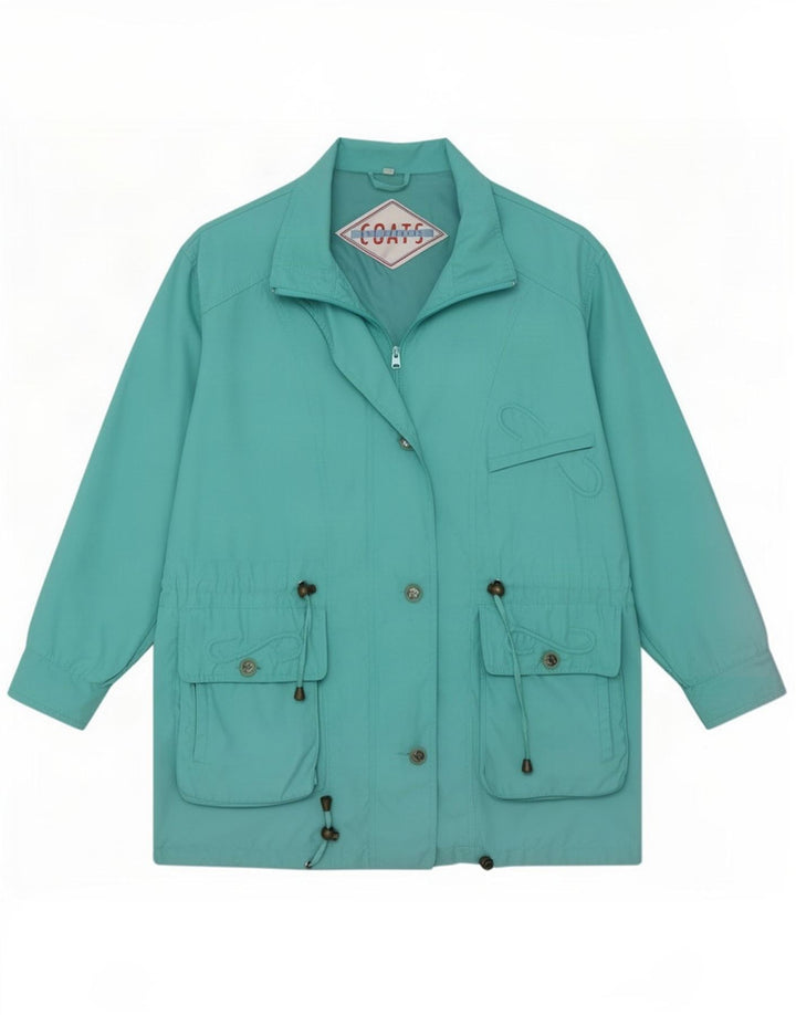 Giacca Parka oversize da donna vintage IT 46 Large Turchese Poliestere