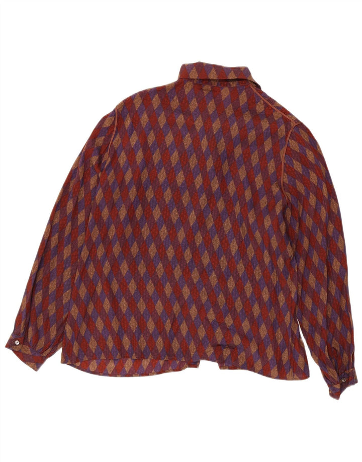 Camicetta da donna vintage con cravatta sul davanti UK 16 Grande seta geometrica rossa