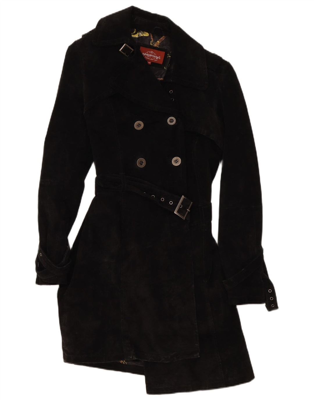 MONTGOMERY Cappotto Doppio Petto in Pelle Scamosciata da Donna IT 40 Piccolo in Pelle Nera