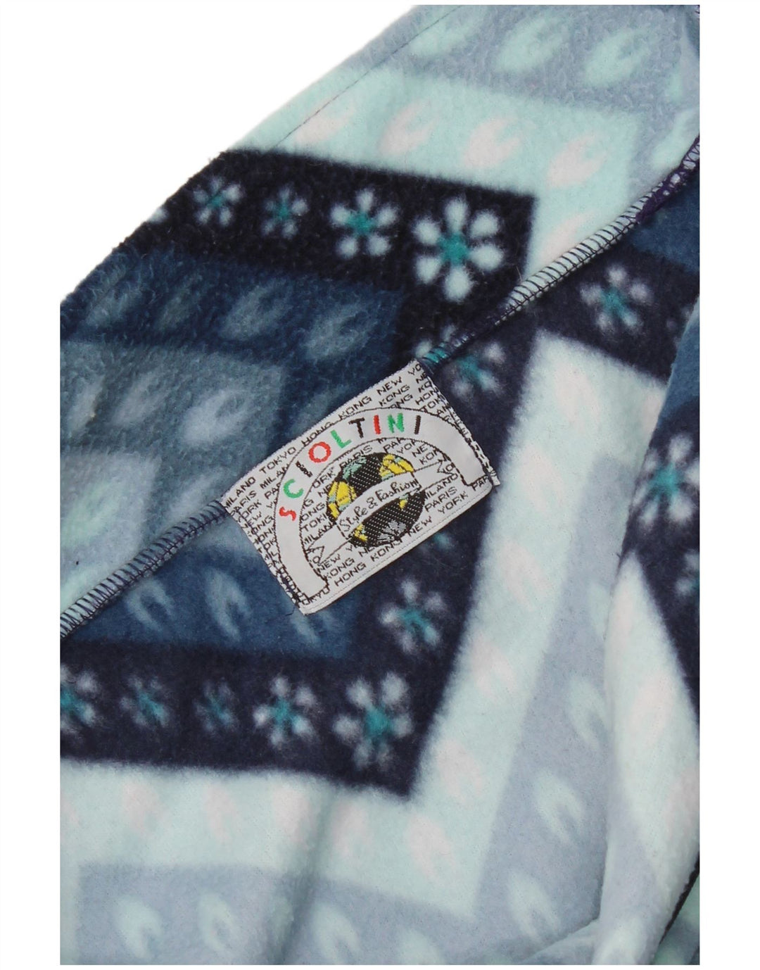 Giacca in pile vintage da uomo UK 40 grande blu geometrico