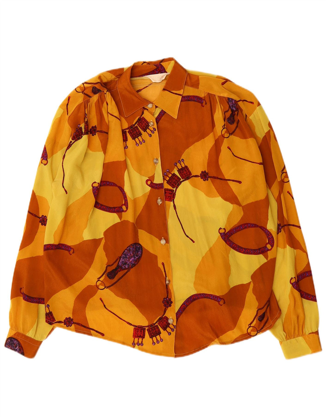Camicetta camicia oversize da donna VINTAGE IT 46 Large Yellow Colourblock