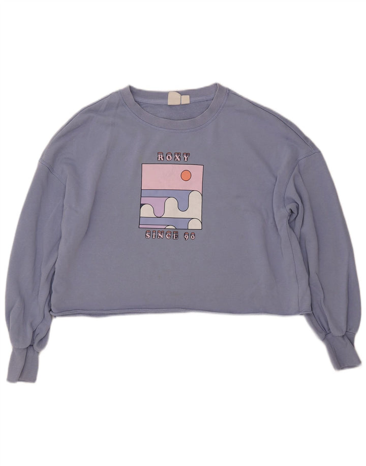 Felpa con grafica corta oversize da donna ROXY, maglione, UK 16, grande, blu