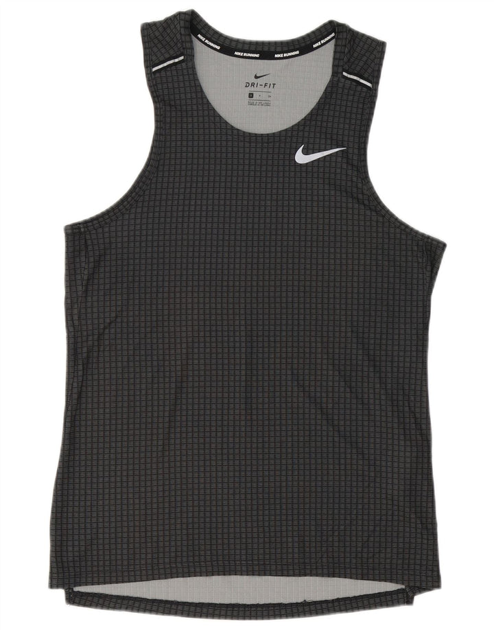 Canotta Nike Dri Fit da uomo, piccola, in poliestere a quadri grigi