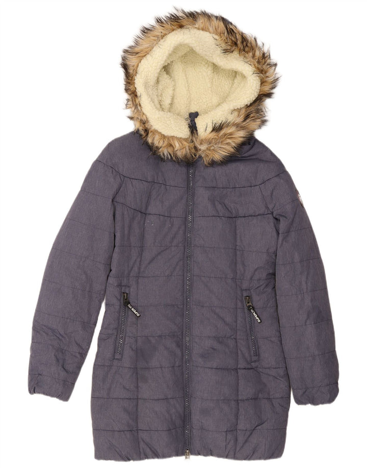Giacca imbottita con cappuccio da donna Superdry UK 14 nylon blu medio