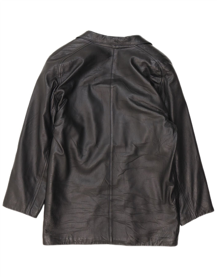 Giacca blazer in pelle doppio petto da donna VINTAGE EU 44 XL nera