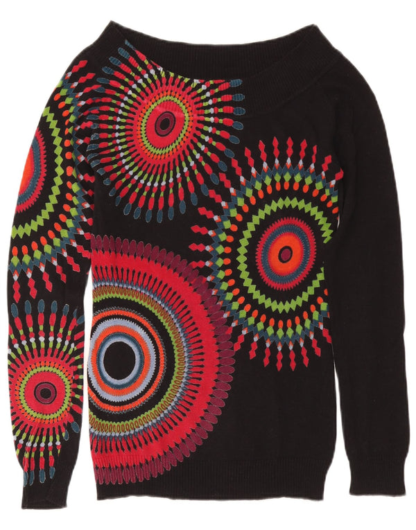 Desigual Donna Maglione con scollo a barchetta Maglione UK 10 Piccolo Nero geometrico
