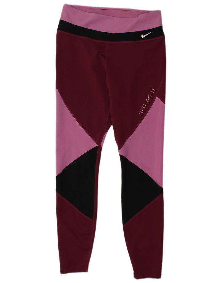 Leggings Dri Fit da donna NIKE UK 14 Poliestere color block medio bordeaux