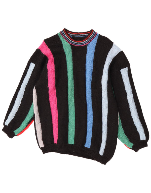 Maglione maglione girocollo da donna vintage UK 16 grande multicolore