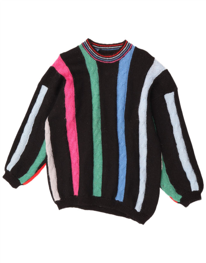 Maglione maglione girocollo da donna vintage UK 16 grande multicolore