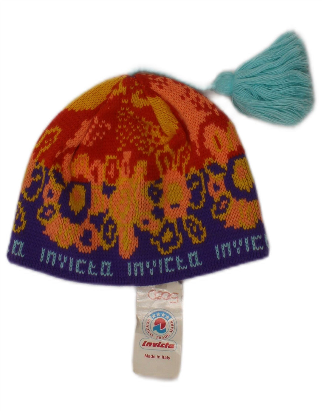 Cappello Bobble da donna in maglia grafica Invicta, taglia unica, in acrilico arancione
