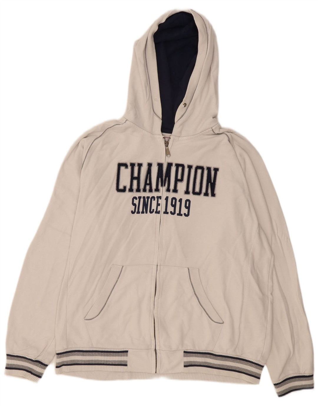 Maglione con cappuccio e zip grafica da uomo Champion 2XL cotone bianco