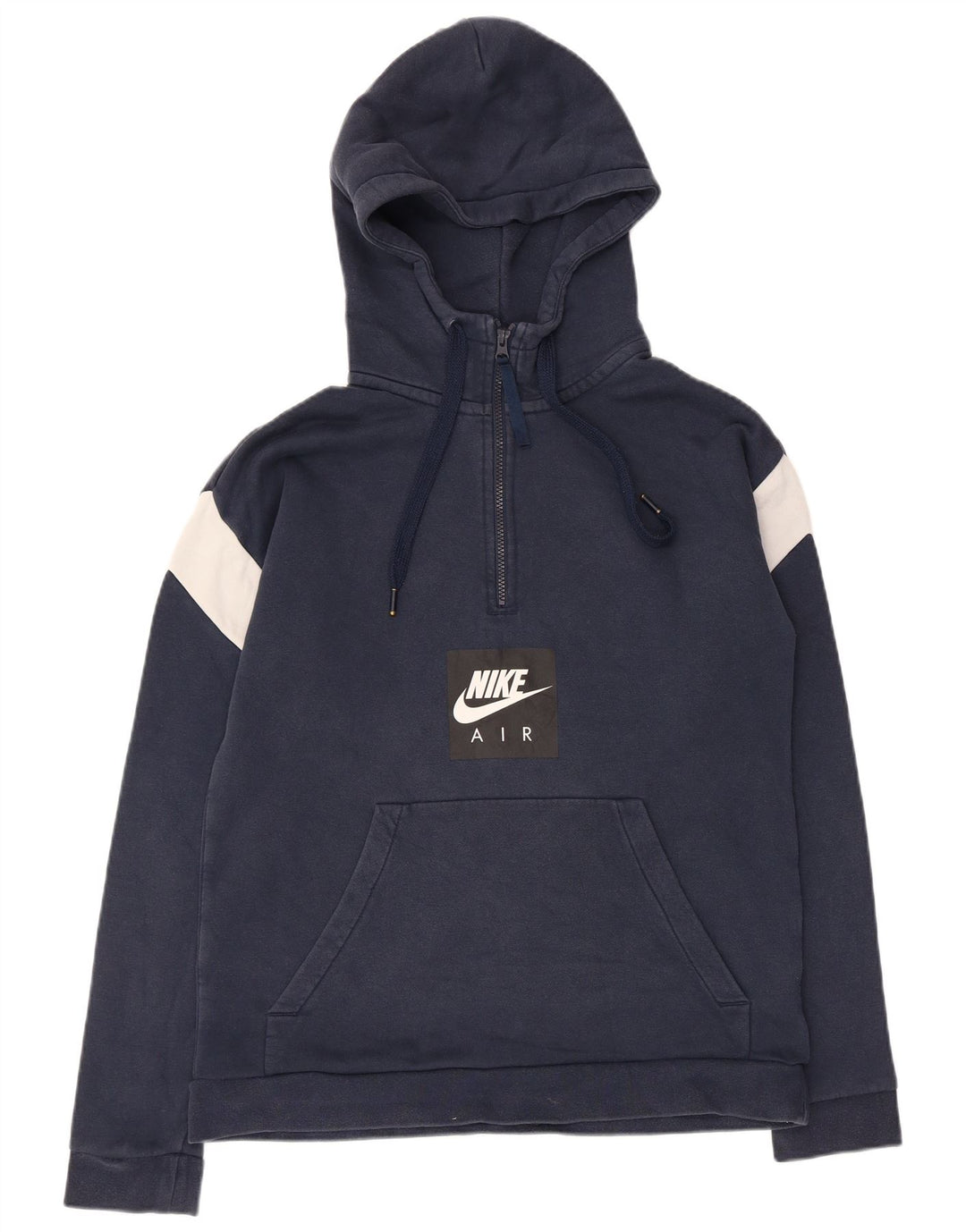 Felpa con cappuccio e collo con zip grafica Nike da uomo, blocco colore blu navy medio