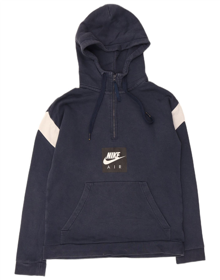 Felpa con cappuccio e collo con zip grafica Nike da uomo, blocco colore blu navy medio