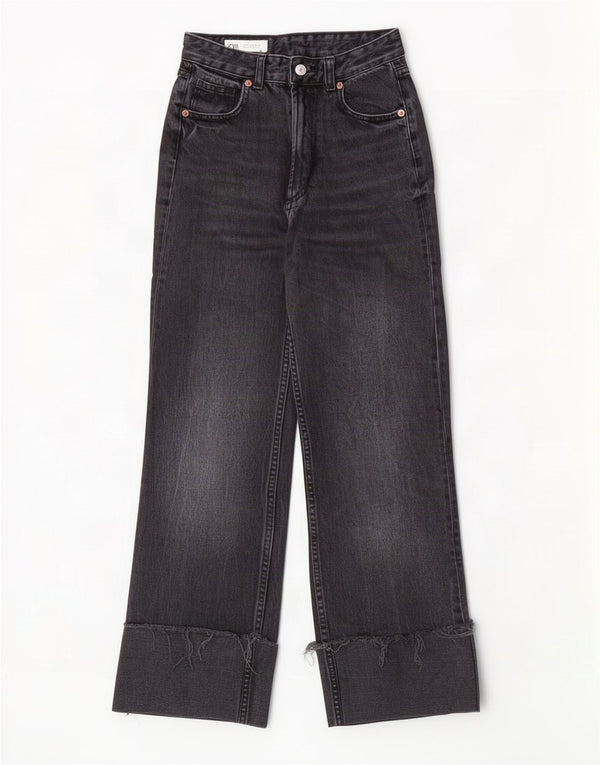Jeans Zara da donna a gamba larga a vita alta EU 32 2XS W22 L28 Cotone nero