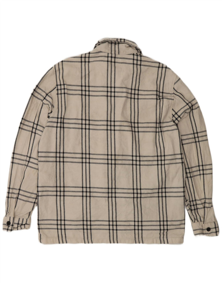 Zara Camicia da uomo overshirt vestibilità rilassata in flanella di cotone a quadri bianchi grandi