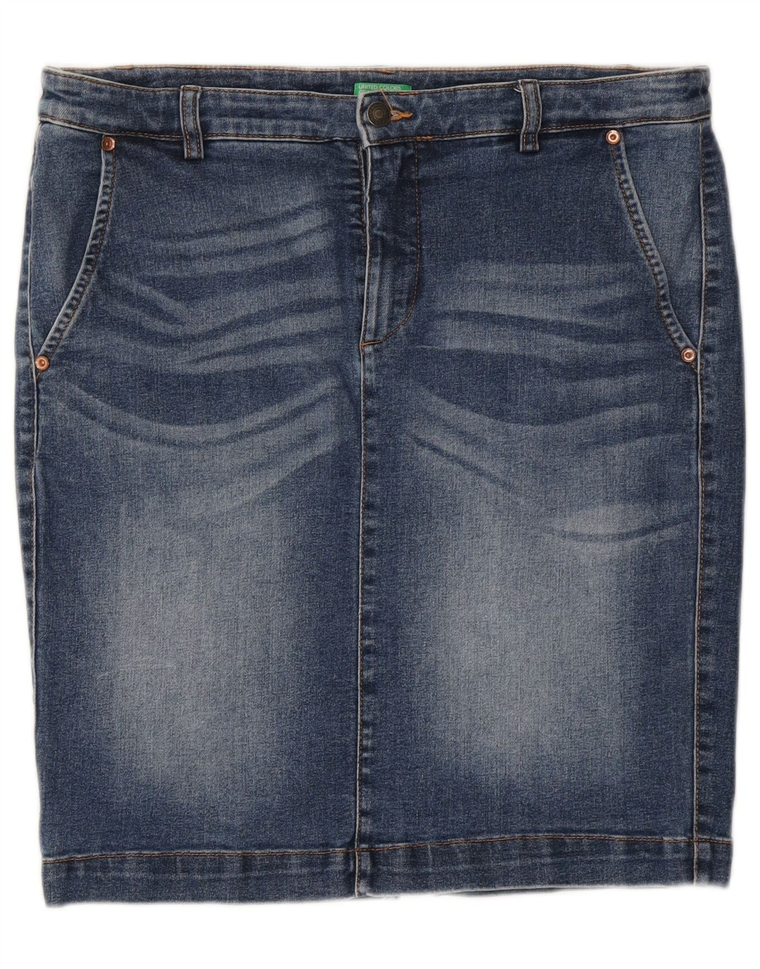 Gonna di jeans a vita bassa da donna Benetton W34 grande blu