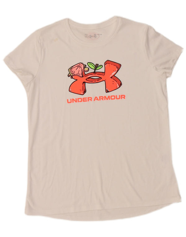 Maglietta grafica per ragazze Under Armour Top 13-14 anni XL poliestere bianco