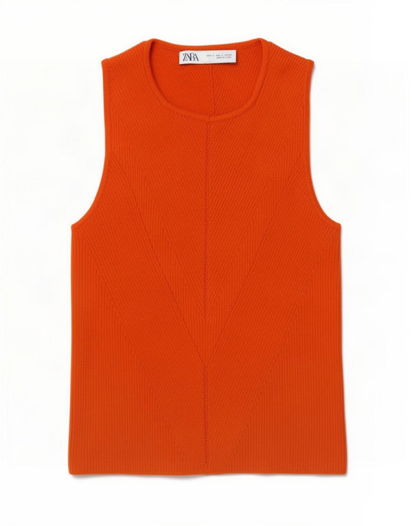 Canotta corta da donna Zara UK 10 piccola viscosa arancione