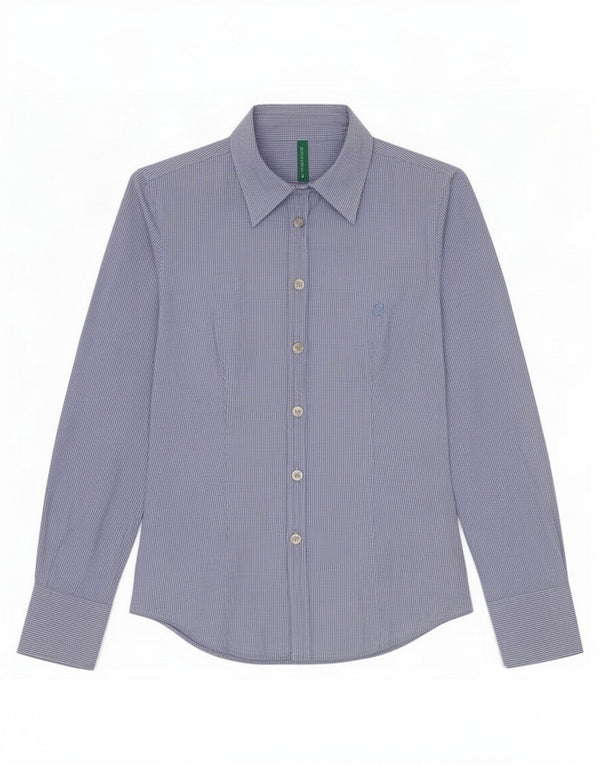 Benetton Womens Shirt UK 10 Small Blue Gingham