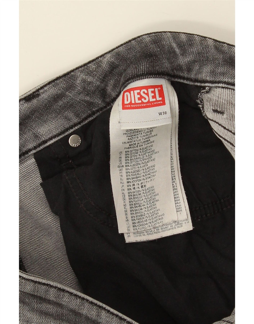 Jeans slim da uomo Diesel W30 L31 cotone grigio
