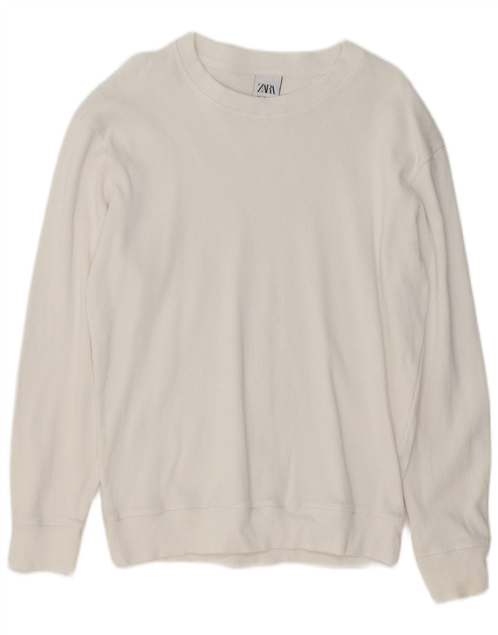 Maglione Zara da uomo con scollo a barchetta, grande, in cotone bianco
