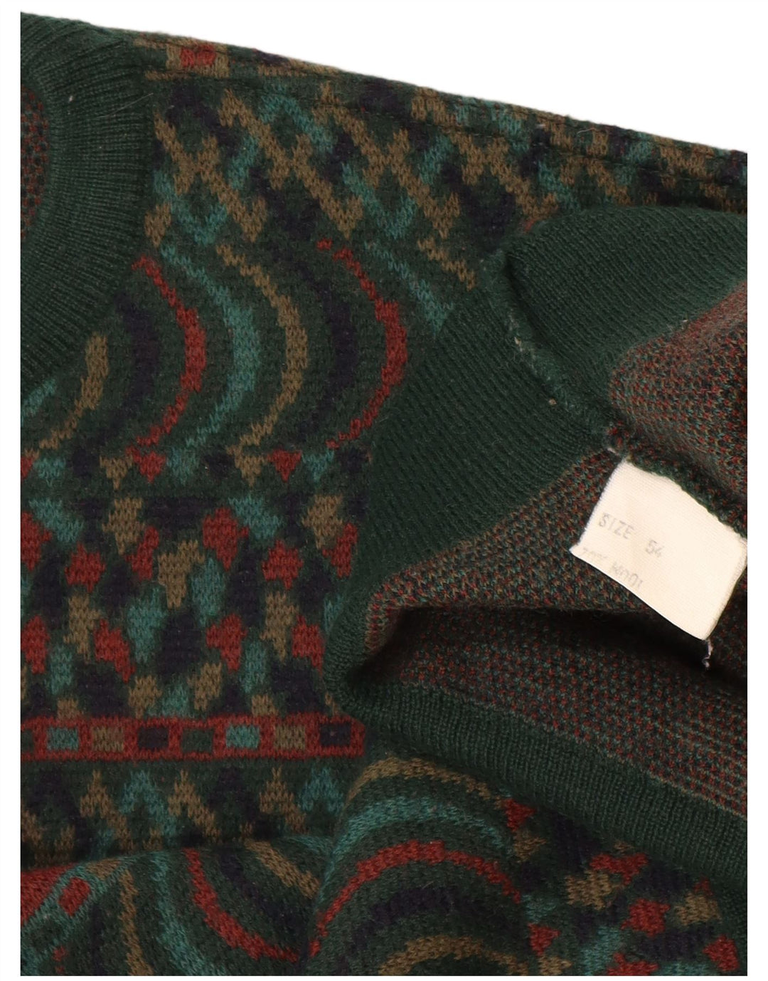 Maglione maglione girocollo da uomo VINTAGE IT 54 XL lana Fair Isle verde